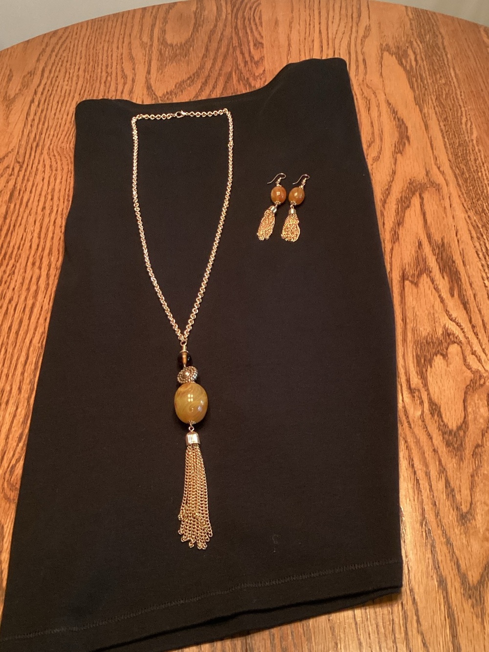 Gold-Tone Bead Tassel Necklace and Earring Set - Women's Jewelry